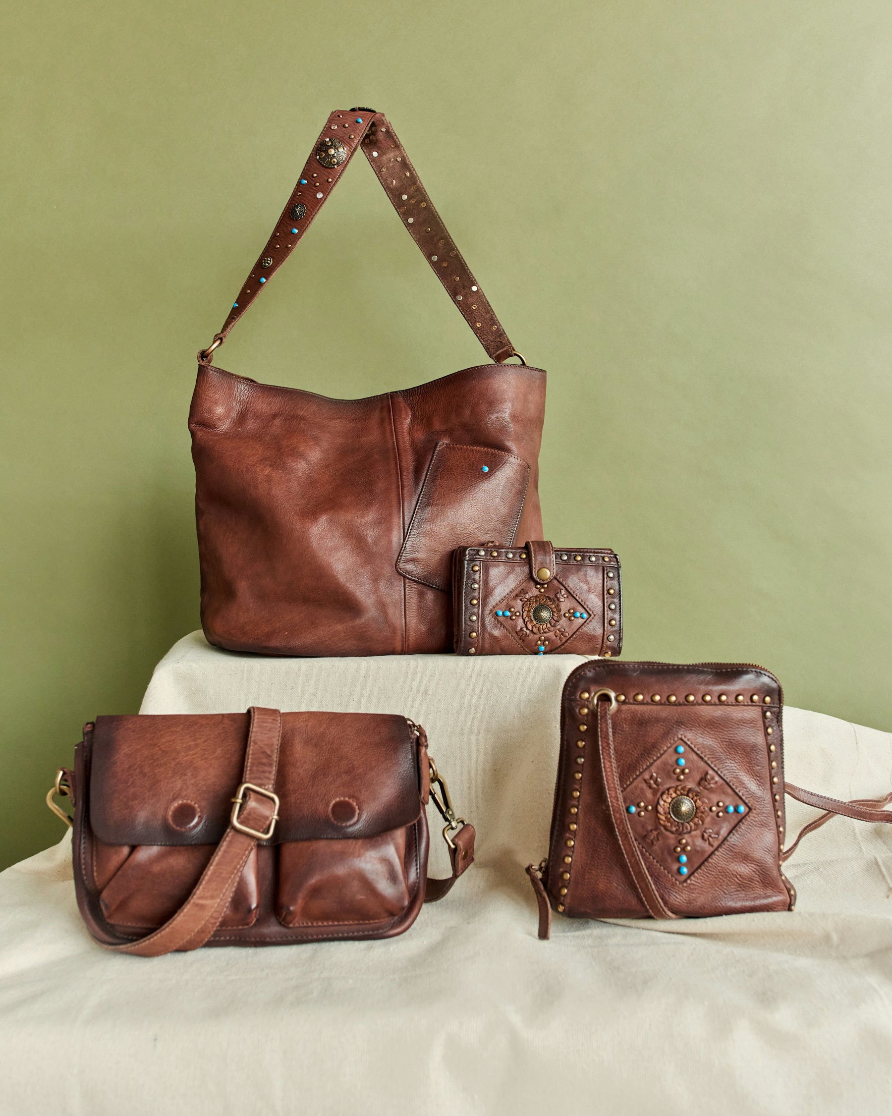 Brown leather bags and accessories